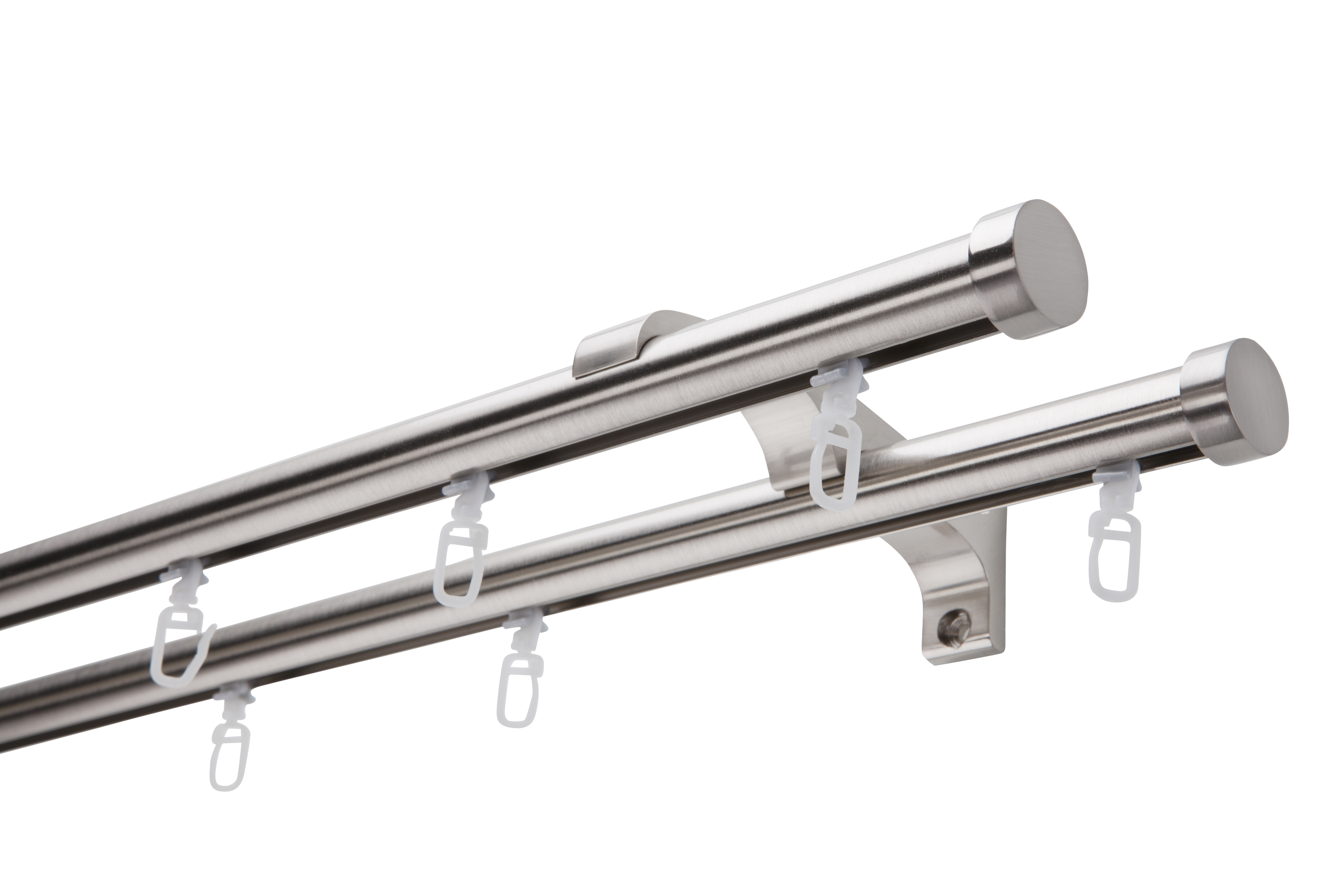 DécoProfi Gardinenstange Innenlauf 2-läufig Set Ø 20 mm I Edelstahloptik (nickel gebürstet)