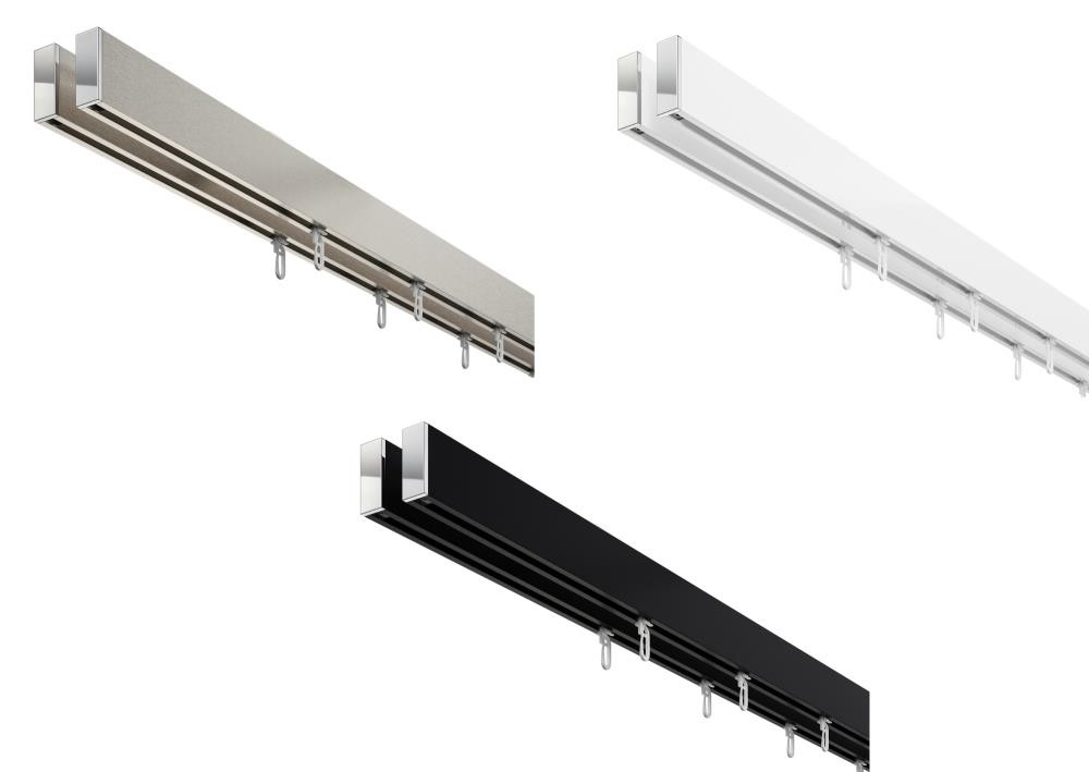 DécoProfi Gardinenstange Innenlauf 2-läufig Set rechteckig Above I Aluminium schwarz matt / chrom für Deckenmontage