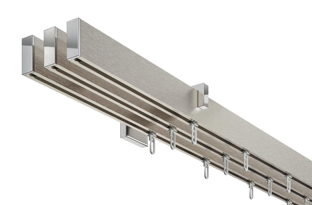 DécoProfi Gardinenstange Innenlauf 3-läufig Set Short rechteckig I Aluminium silber eloxiert / gebürstet für Wandmontage