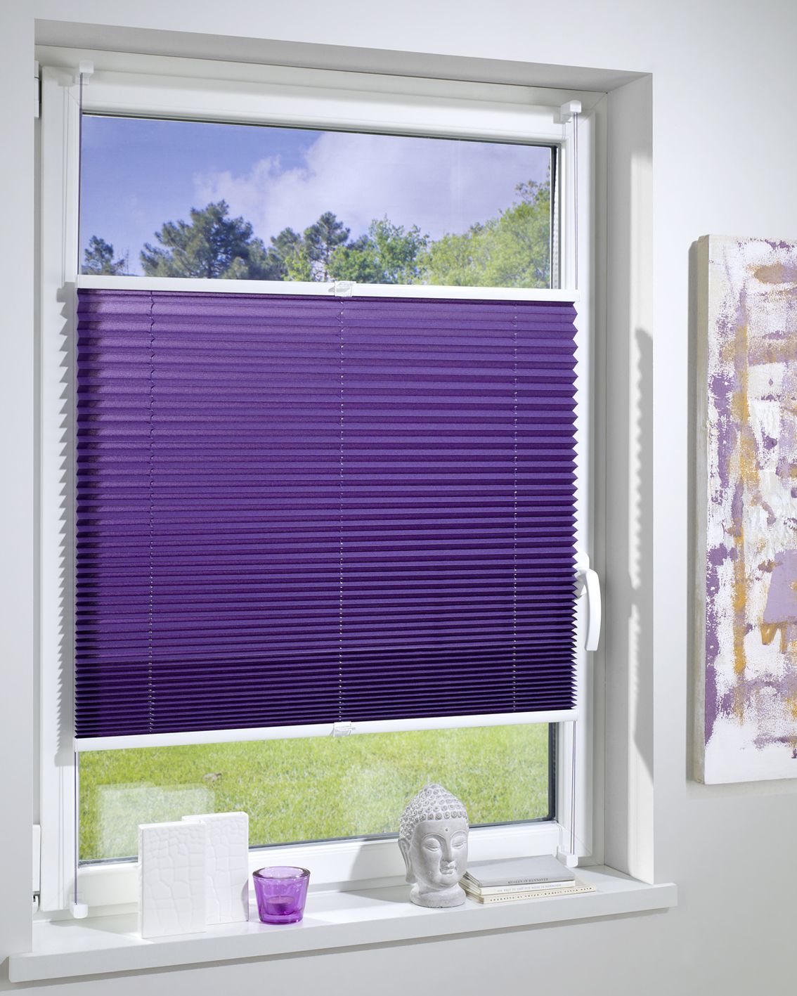 DécoProfi Plissee ohne Bohren Violett I Verspannte Plissees mit Klemmträger / Klemmfix