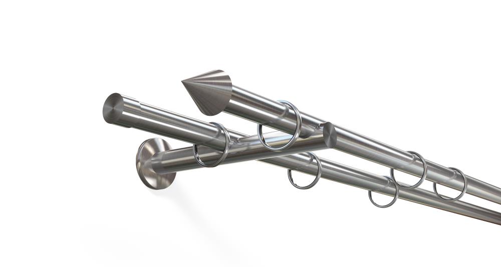 Gardinenstangen-Set "Kegel", Ø 16mm, 120 cm, Edelstahloptik, 2-läufig