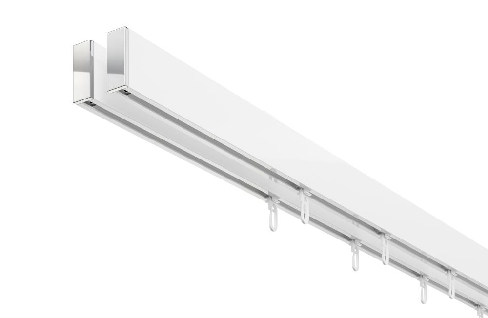 DécoProfi Gardinenstange Innenlauf 2-läufig Set rechteckig Above I Aluminium weiß beschichtet / chrom für Deckenmontage