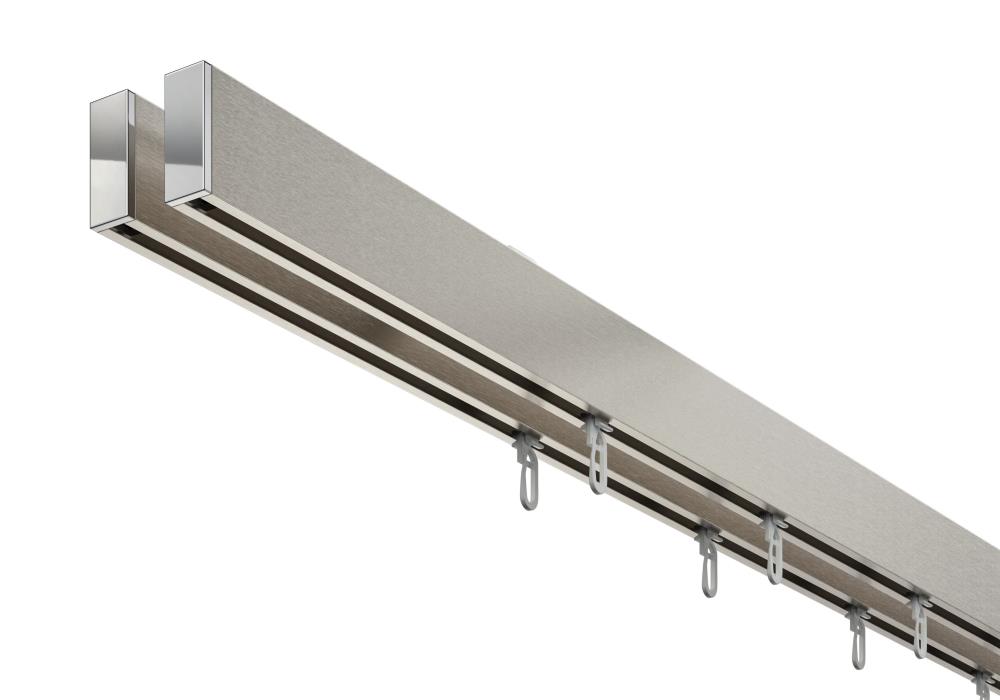 DécoProfi Gardinenstange Innenlauf 2-läufig Set rechteckig Above I Aluminium silber eloxiert / gebürstet für Deckenmontage