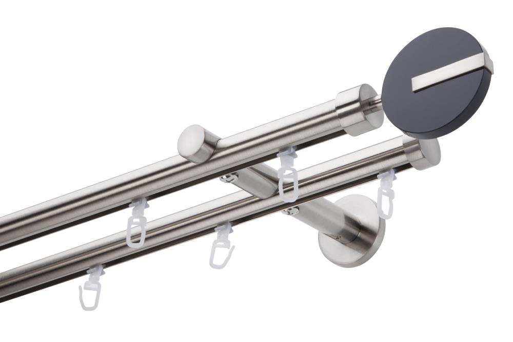 DécoProfi Gardinenstange Innenlauf 2-läufig Set Ø 20 mm I Edelstahloptik (nickel gebürstet)