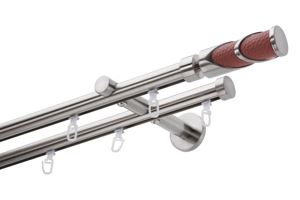 DécoProfi Gardinenstange Innenlauf 2-läufig Set Ø 20 mm I Edelstahloptik (nickel gebürstet)