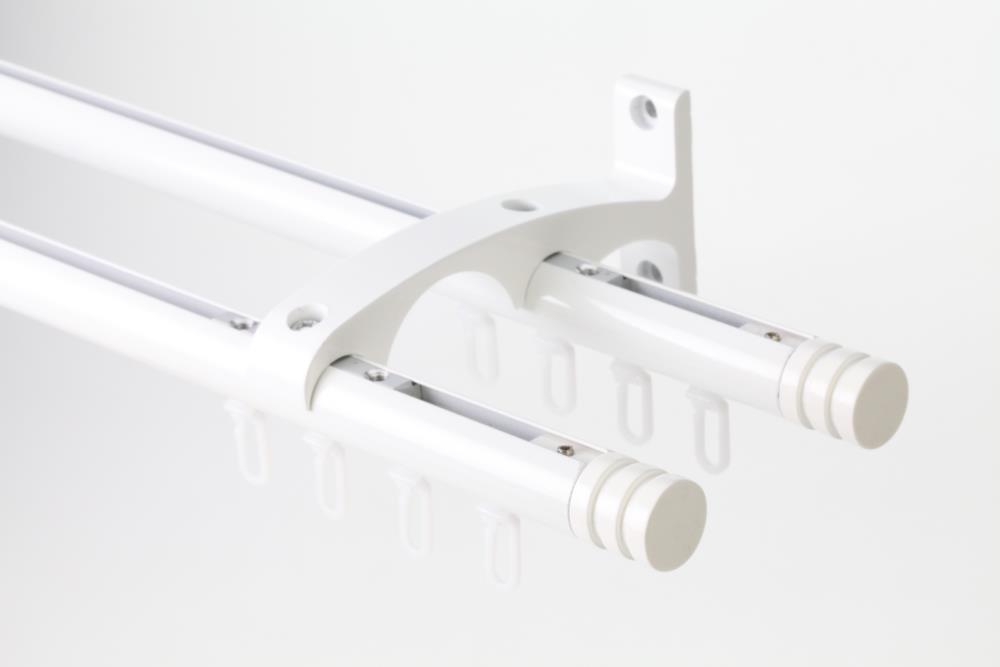 DécoProfi Gardinenstange Innenlauf 2-läufig Set Ø 20 mm I Weiß für Wandmontage