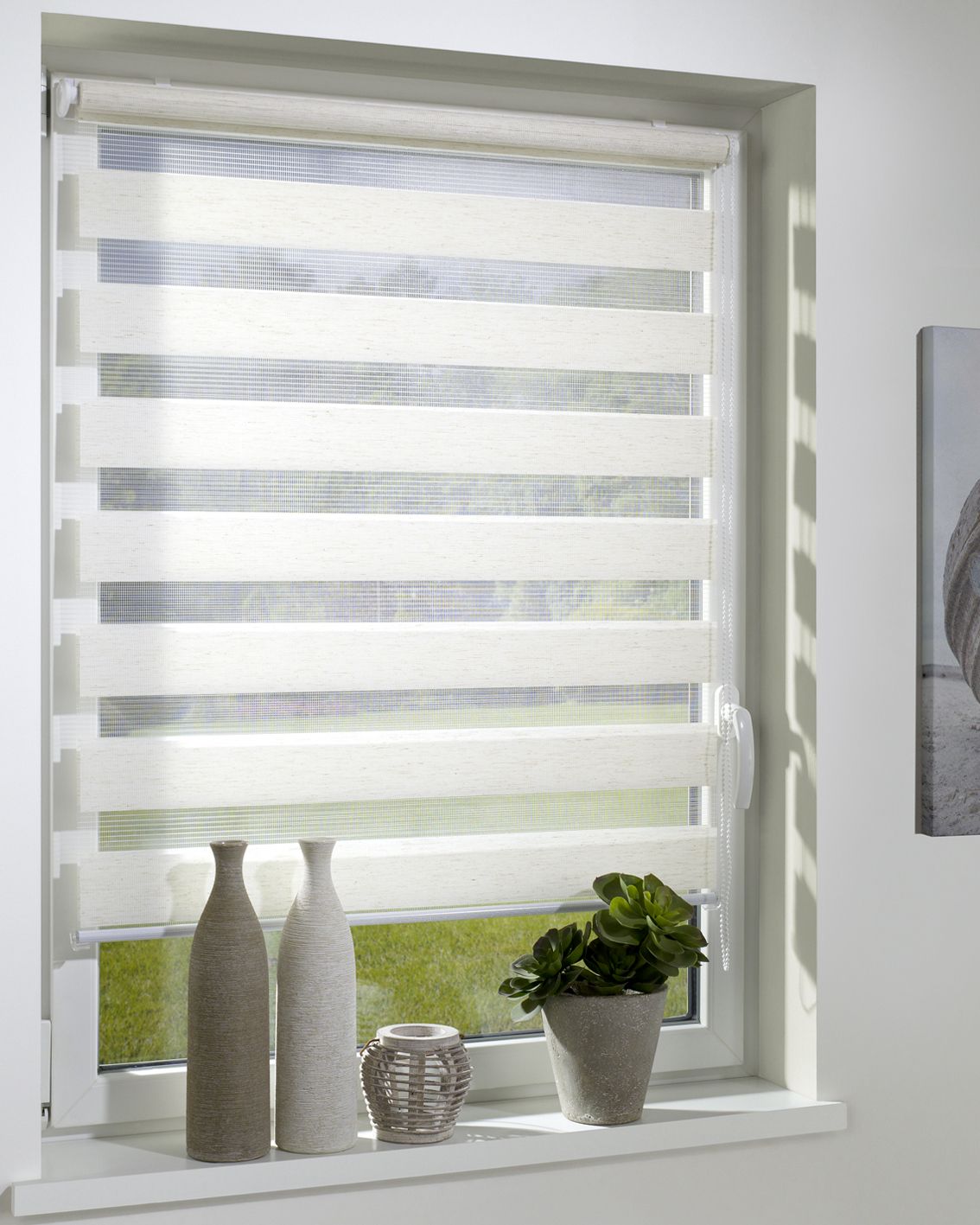 DécoProfi Duo-Doppelrollo ohne Bohren Beige Meliert I Mit Klemmfix/ Klemmträger zur Montage