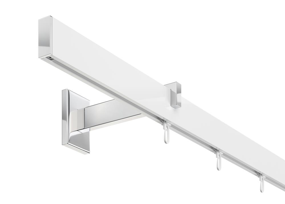 DécoProfi Gardinenstange Innenlauf 1-läufig Set Long rechteckig I Aluminium weiß beschichtet / chrom für Wandmontage