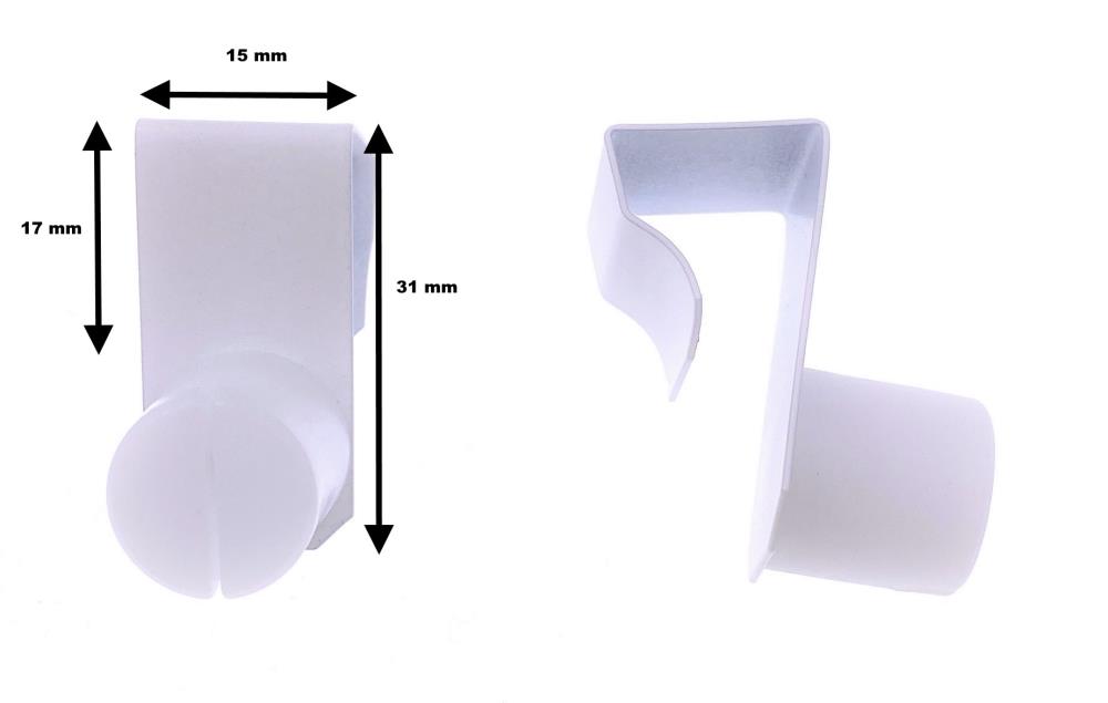 Set (à 4 Stück) Klemmträger für Plissee, Metall, weiß für eine Falzstärke von 15-20 mm
