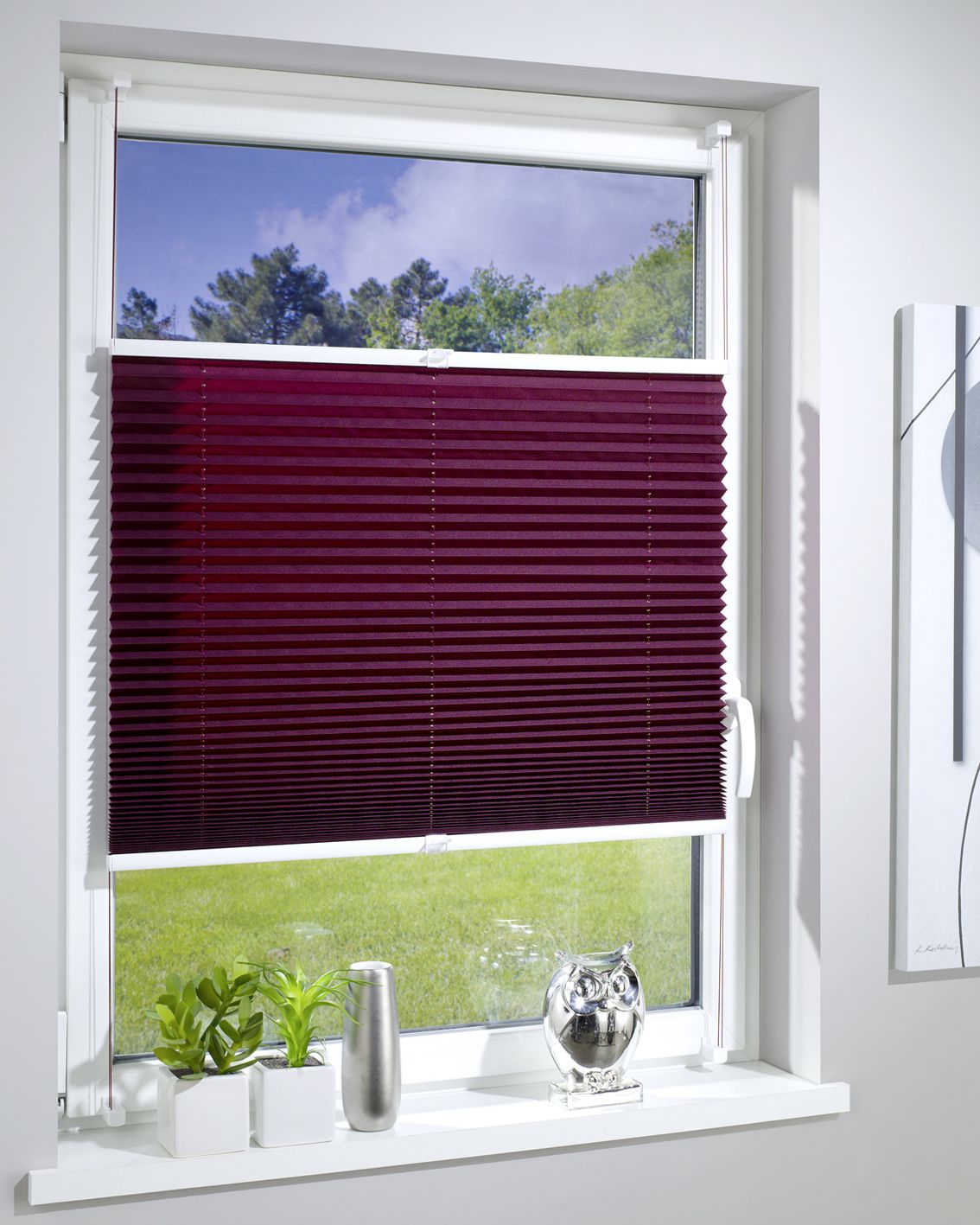 DécoProfi Plissee ohne Bohren Bordeauxrot I Verspannte Plissees mit Klemmträger / Klemmfix