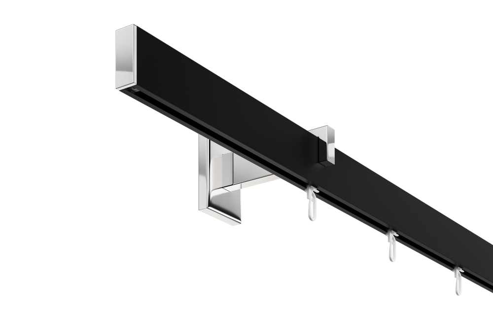 DécoProfi Gardinenstange Innenlauf 1-läufig Set Short rechteckig I Aluminium schwarz matt / chrom für Wandmontage