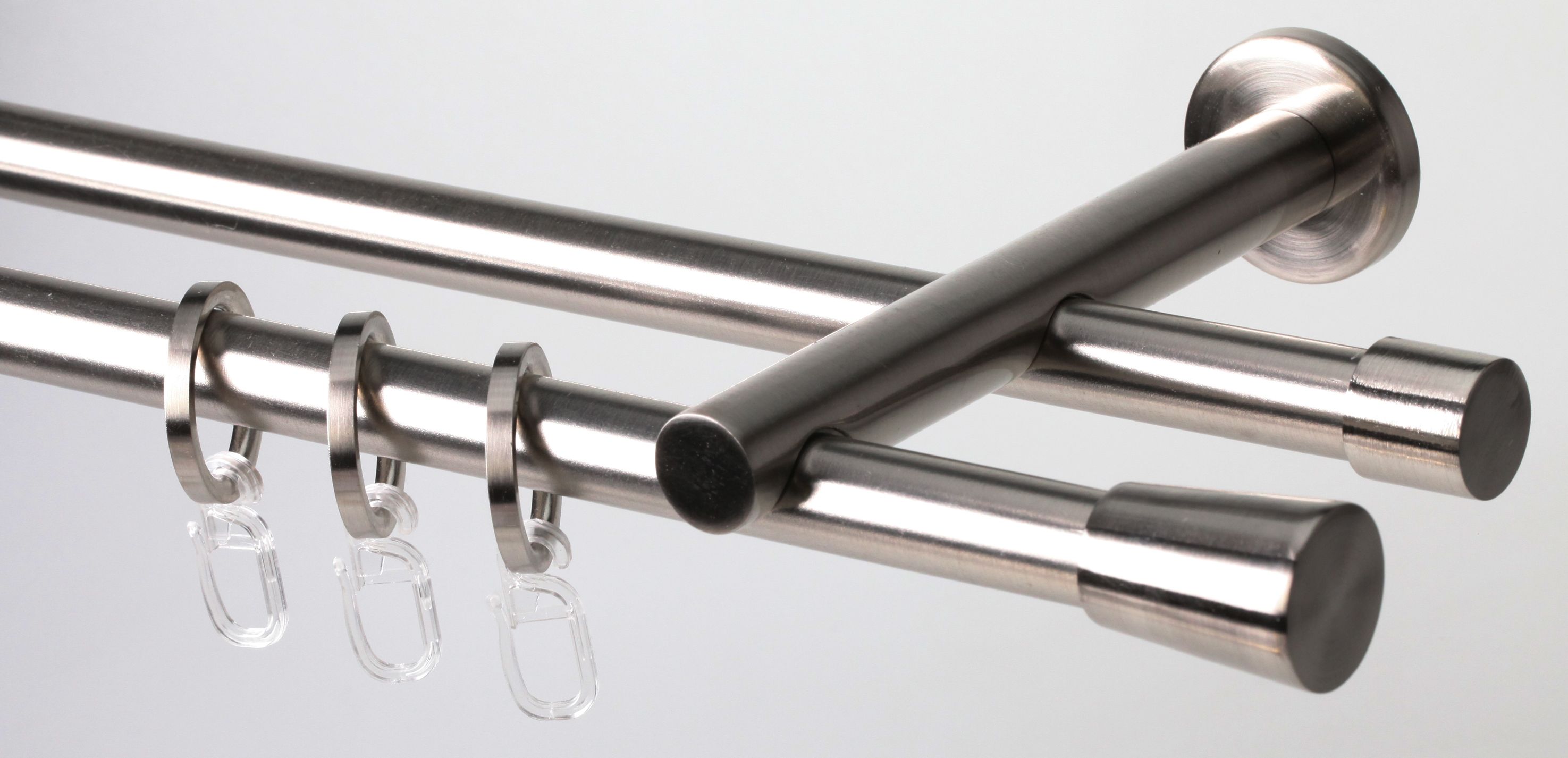 DécoProfi Gardinenstangen "Konus" 2-läufig Ø 16 mm I Edelstahloptik Gardinen/Vorhangstange im Set