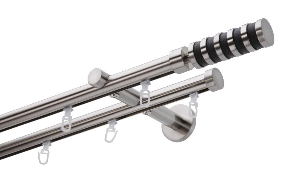 DécoProfi Gardinenstange Innenlauf 2-läufig Set Ø 20 mm I Edelstahloptik (nickel gebürstet)