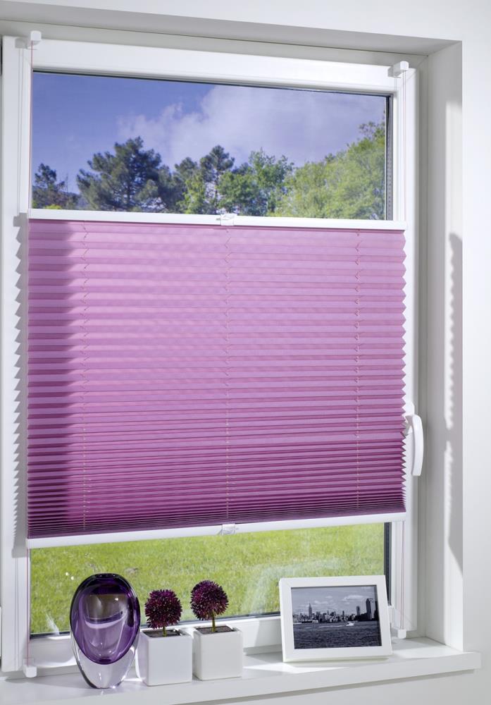 DécoProfi Plissee ohne Bohren Flieder/ Altrosa I Verspannte Plissees mit Klemmträger / Klemmfix