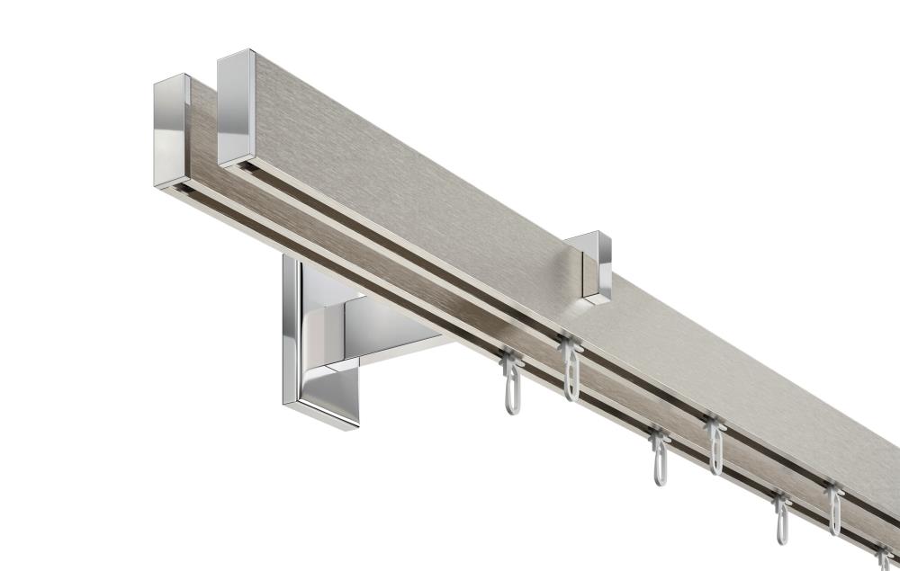 DécoProfi Gardinenstange Innenlauf 2-läufig Set Long rechteckig I Aluminium silber eloxiert / gebürstet für Wandmontage