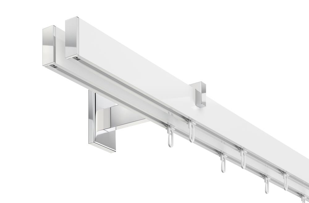 DécoProfi Gardinenstange Innenlauf 2-läufig Set Long rechteckig I Aluminium weiß beschichtet / chrom für Wandmontage