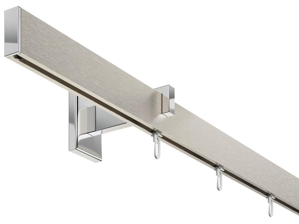 DécoProfi Gardinenstange Innenlauf 1-läufig Set Short rechteckig I Aluminium silber eloxiert / gebürstet für Wandmontage