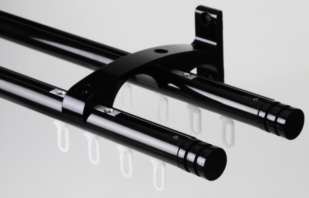 DécoProfi Gardinenstange Innenlauf 2-läufig Set Ø 20 mm I Schwarz für Wandmontage