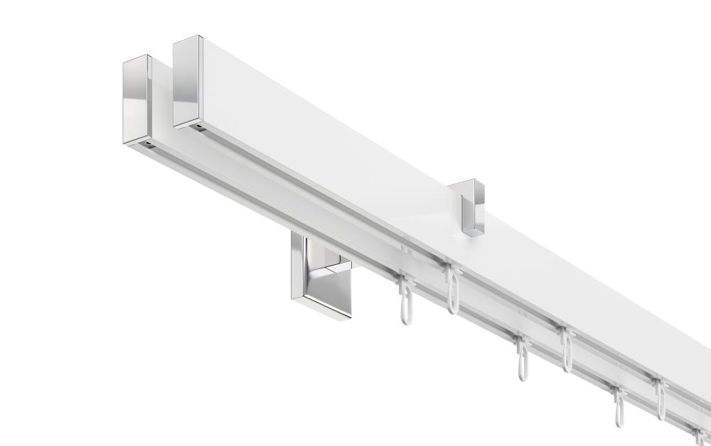 DécoProfi Gardinenstange Innenlauf 2-läufig Set Short rechteckig I Aluminium weiß beschichtet / chrom für Wandmontage