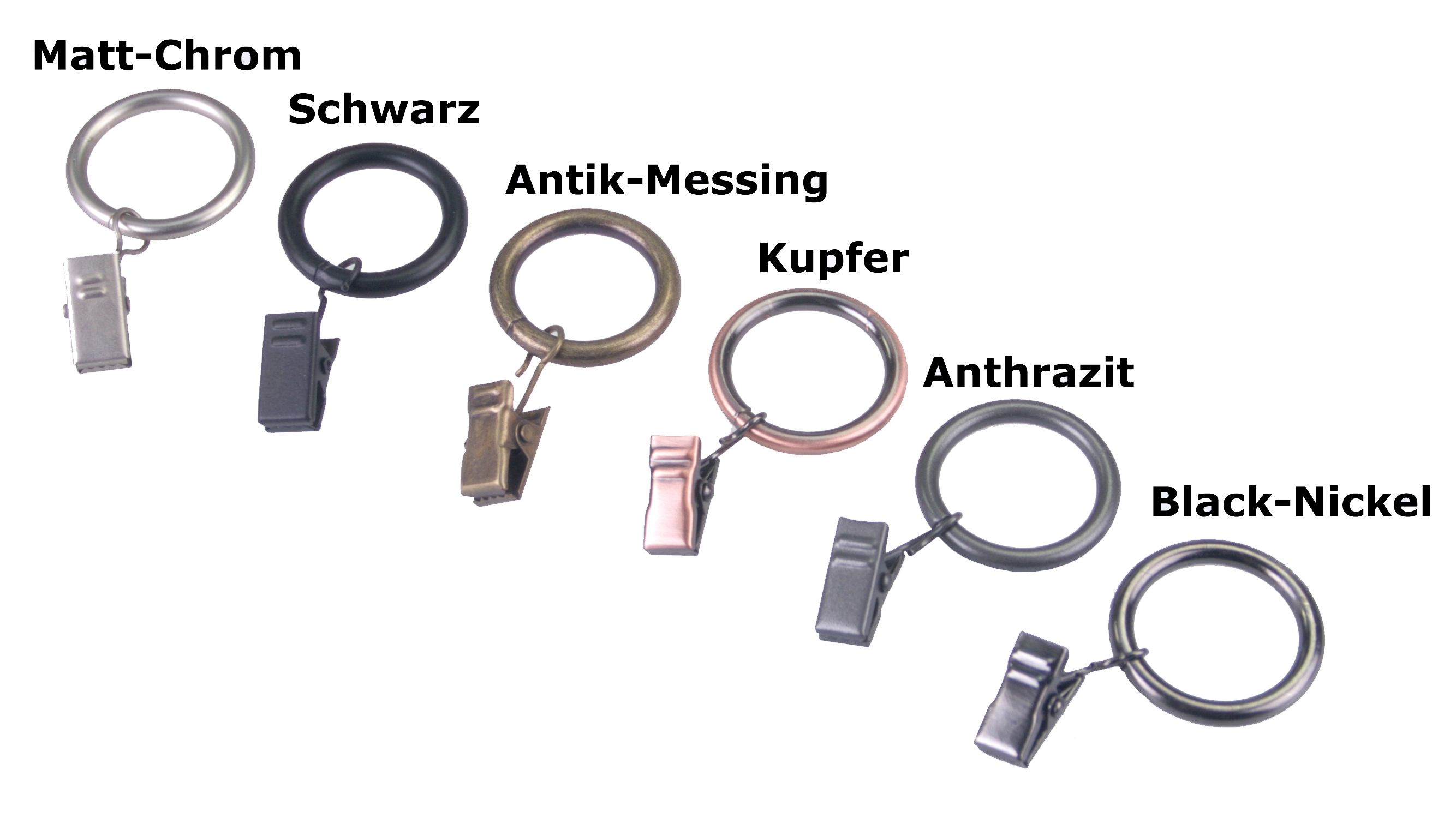 DécoProfi 10x Gardinenringe Vorhangringe mit Klammern Ø 25mm