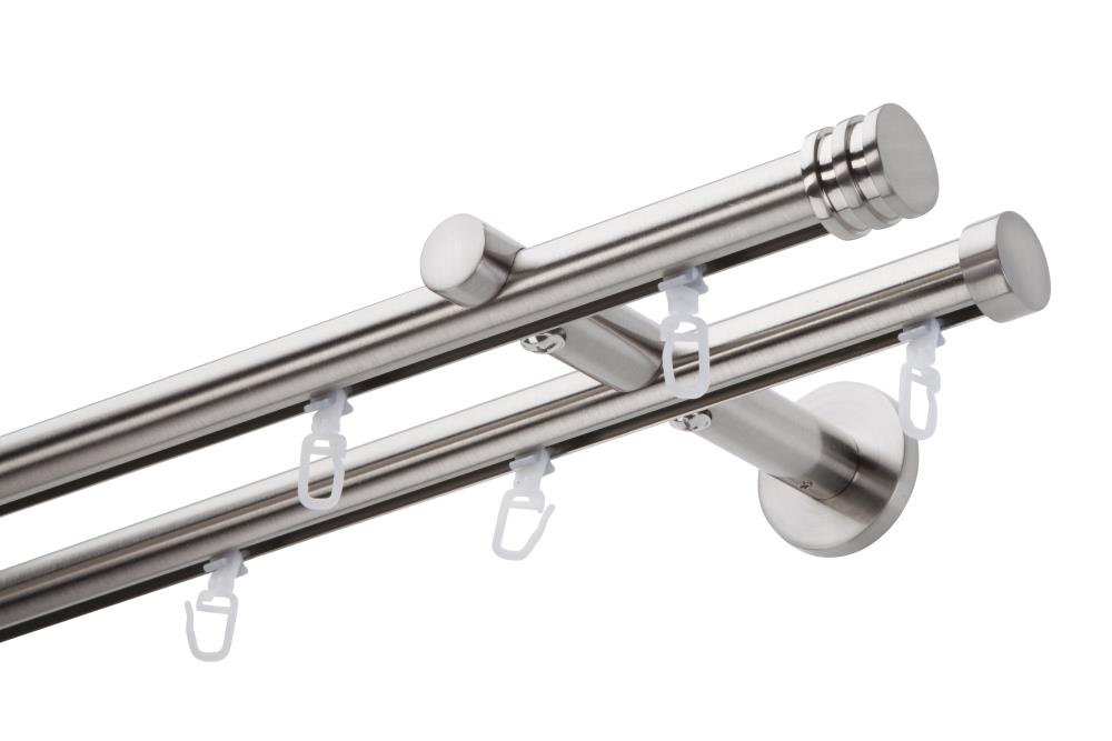 DécoProfi Gardinenstange Innenlauf 2-läufig Set Ø 20 mm I Edelstahloptik (nickel gebürstet)