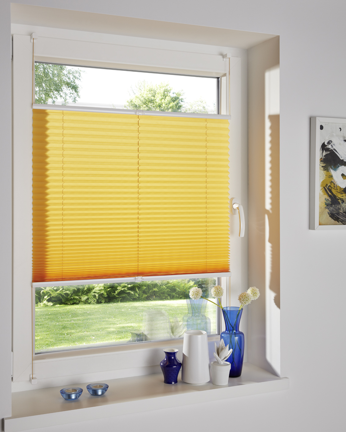 DécoProfi Plissee ohne Bohren Melonengelb I Verspannte Plissees mit Klemmträger / Klemmfix