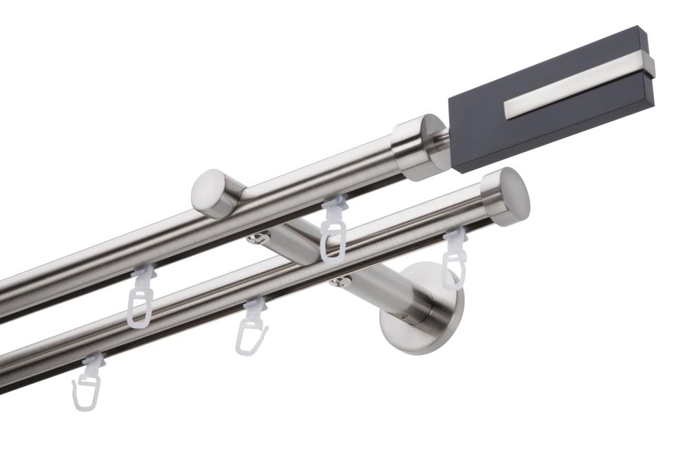 DécoProfi Gardinenstange Innenlauf 2-läufig Set Ø 20 mm I Edelstahloptik (nickel gebürstet)