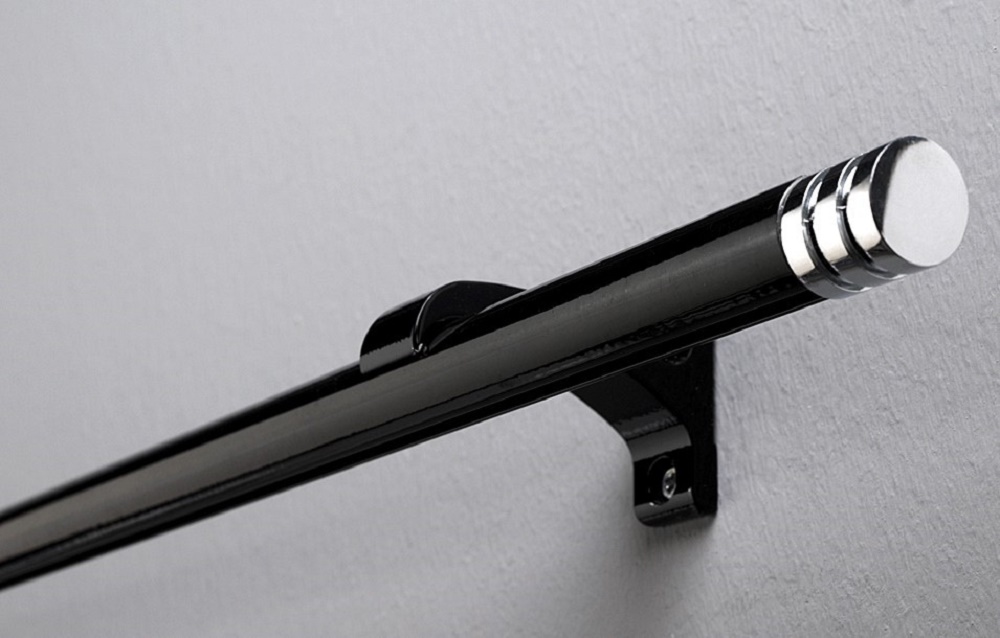 DécoProfi Gardinenstange Innenlauf 1-läufig Set Ø 20 mm Schwarz/Verchromt Kurzer Träger