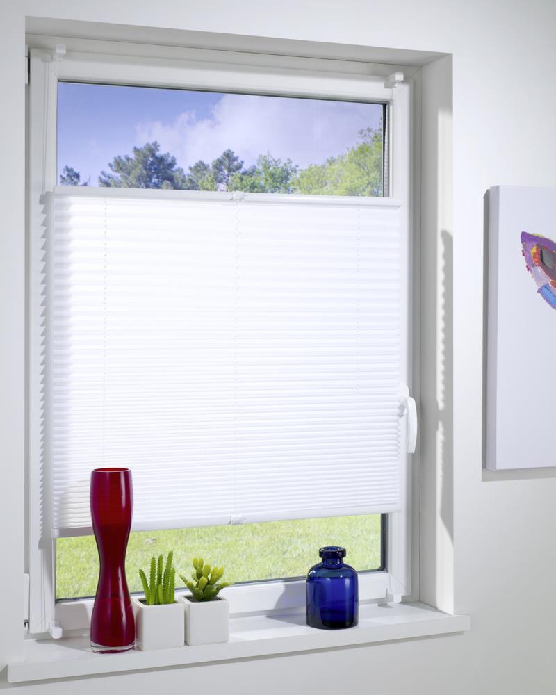 DécoProfi Plissee ohne Bohren Weiß I Verspannte Plissees mit Klemmträger / Klemmfix