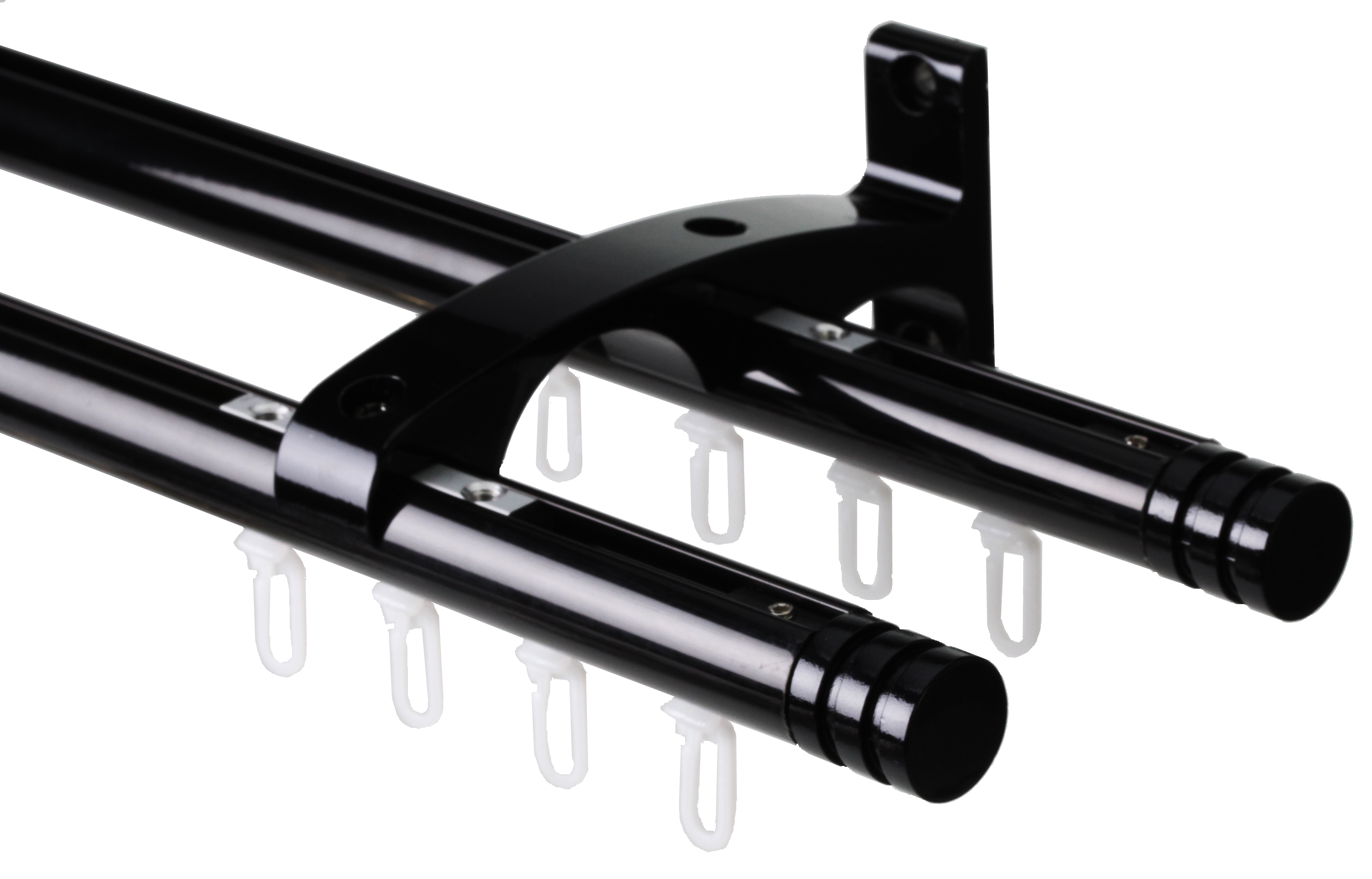 DécoProfi Gardinenstange Innenlauf 2-läufig Set Ø 20 mm I Schwarz für Wandmontage