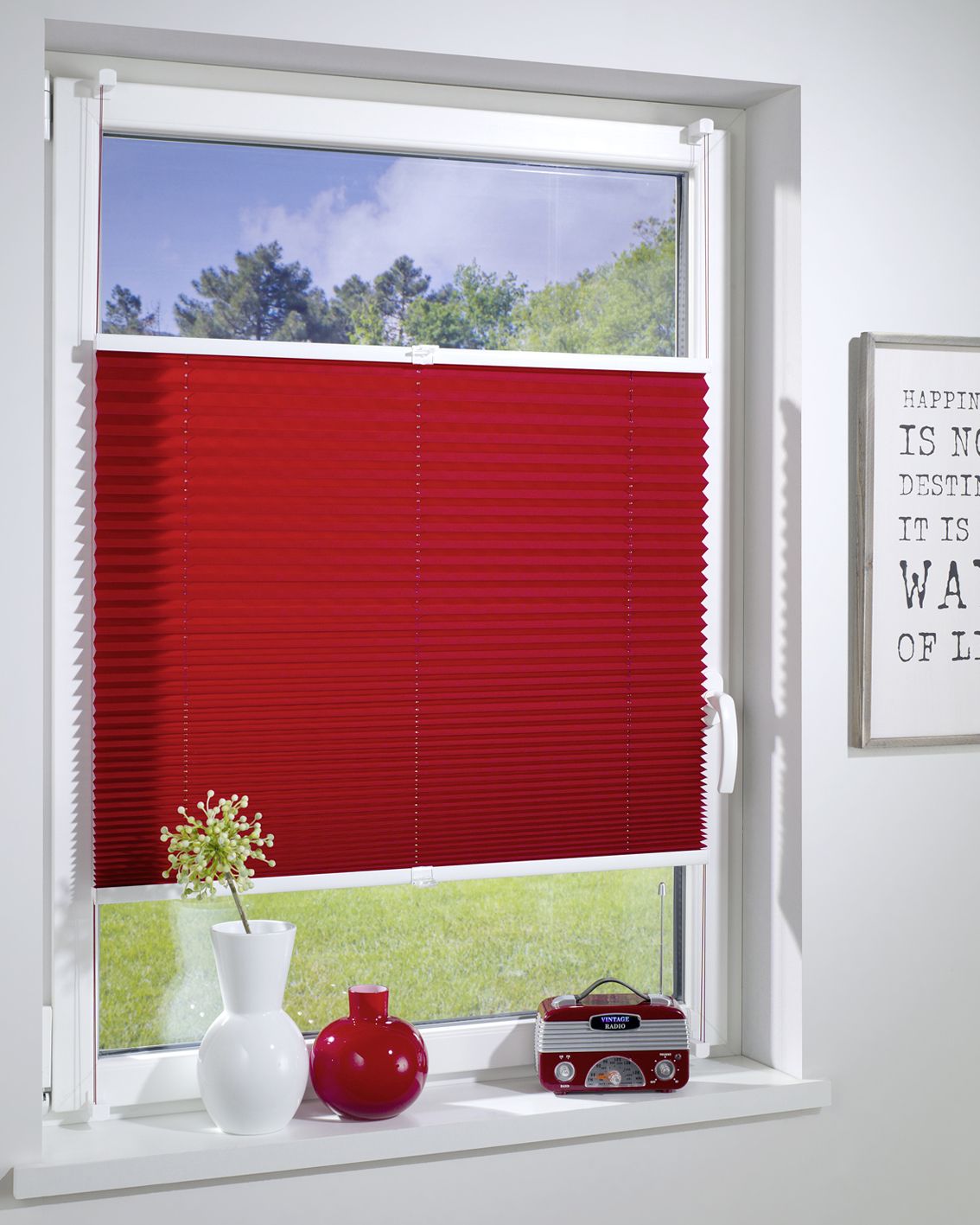 DécoProfi Plissee ohne Bohren Rot I Verspannte Plissees mit Klemmträger / Klemmfix