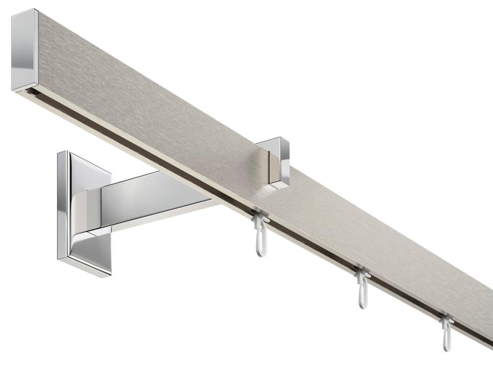 DécoProfi Gardinenstange Innenlauf 1-läufig Set Long rechteckig I Aluminium für Wandmontage
