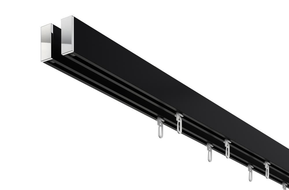 DécoProfi Gardinenstange Innenlauf 2-läufig Set rechteckig Above I Aluminium schwarz matt / chrom für Deckenmontage