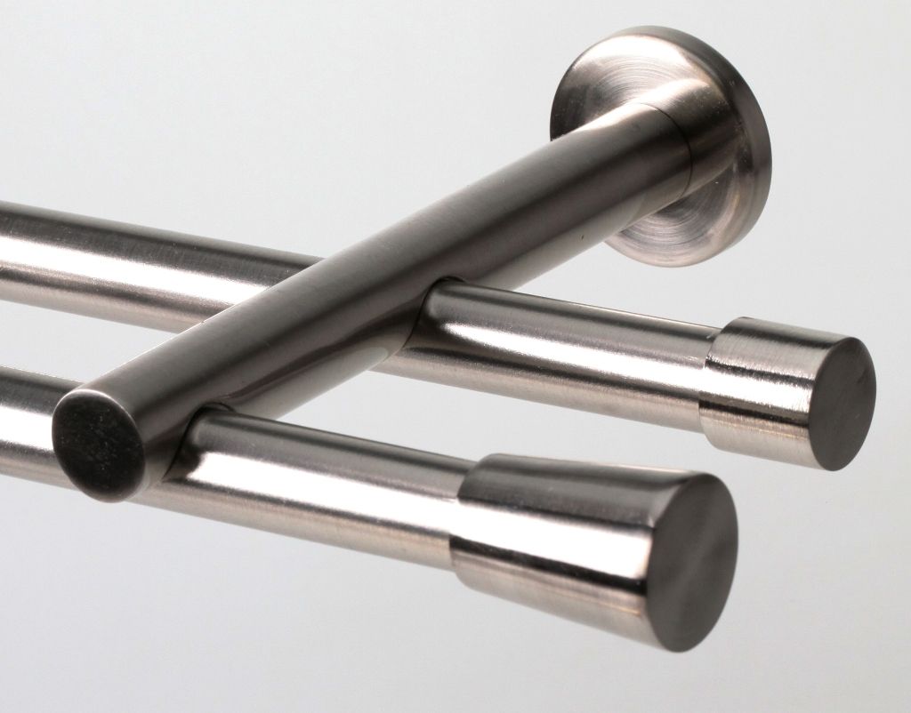 DécoProfi Gardinenstangen "Konus" 2-läufig Ø 16 mm I Edelstahloptik Gardinen/Vorhangstange im Set